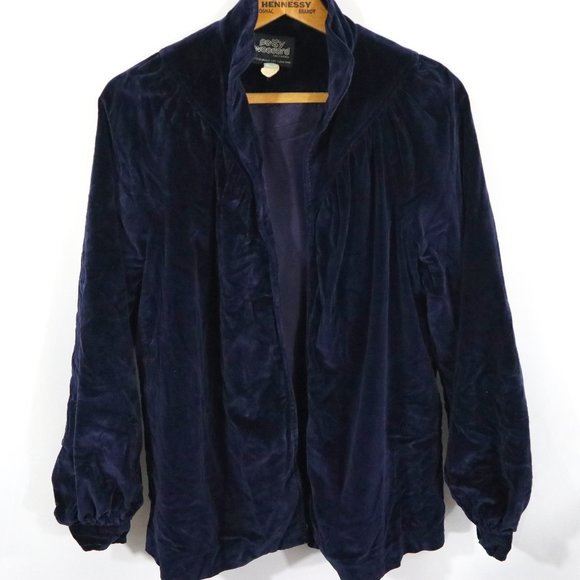 Patty Woodard Jackets & Blazers - Vtg Patty Woodard Blue Velvet Blazer Jacket Open Front
